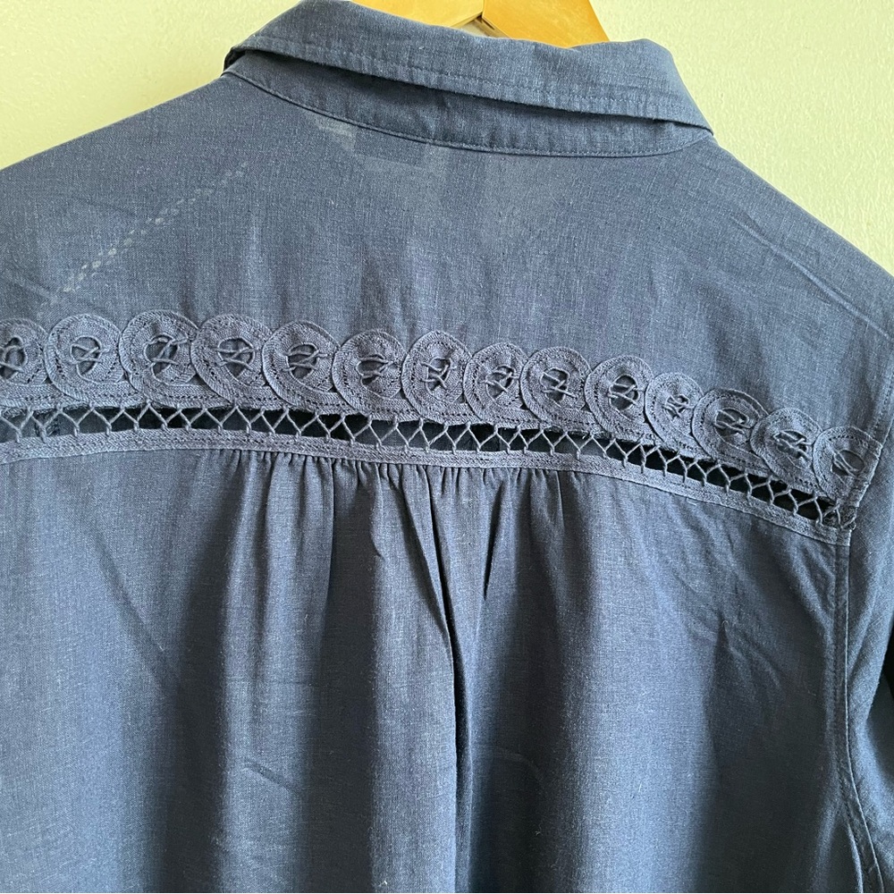 Penningtons Navy Linen Blend Blouse with Lace Hem - Picture 5 of 16